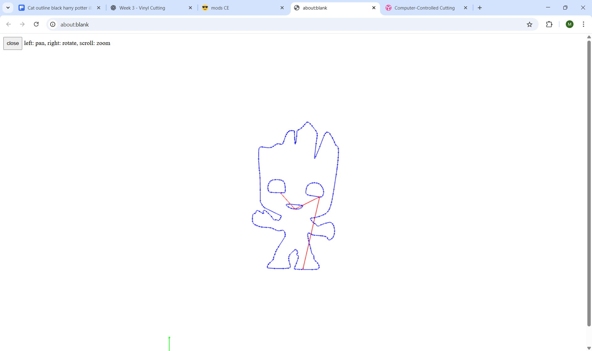 Preview window of the cutting path
